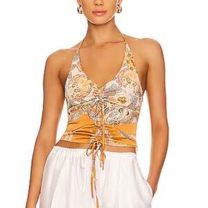 superdown Paisley Halter Tank in Mustard and Cream